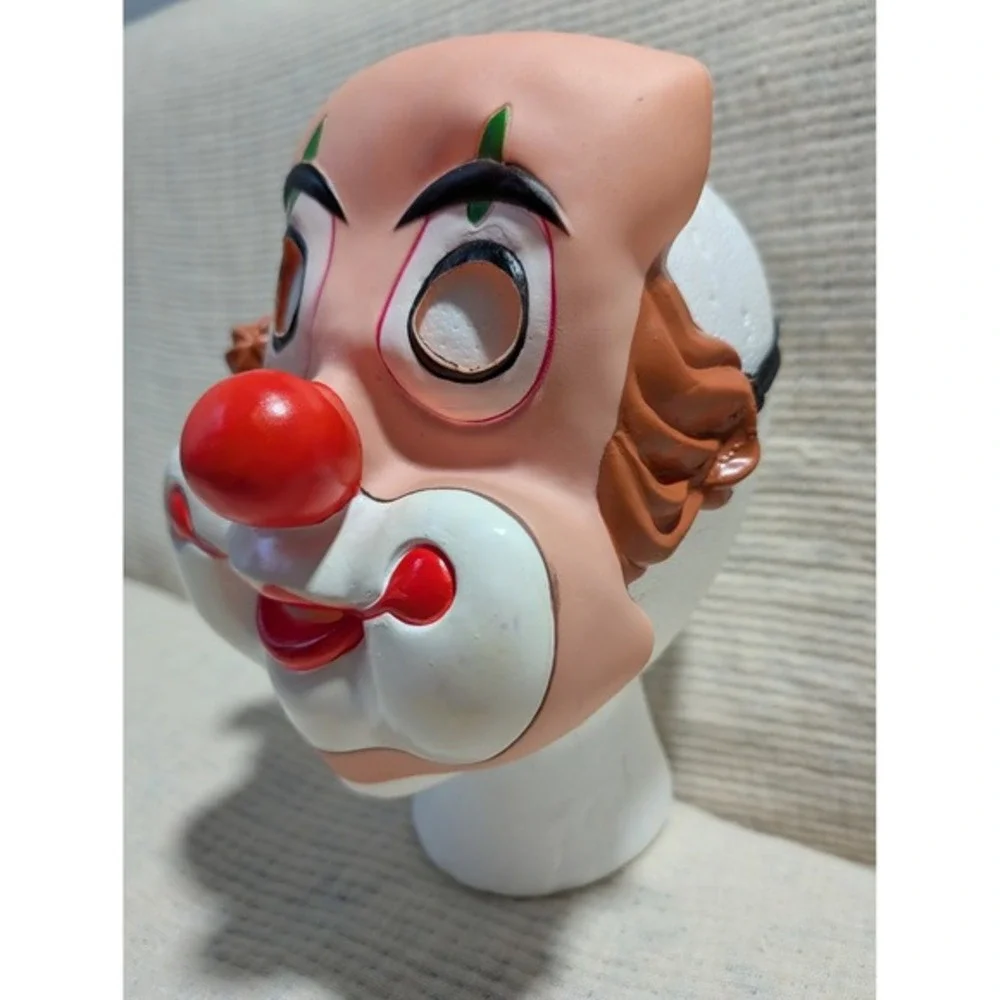Vintage Clown Mask Halloween Costume Red Nose Big Smile White Cheeks Cosplay